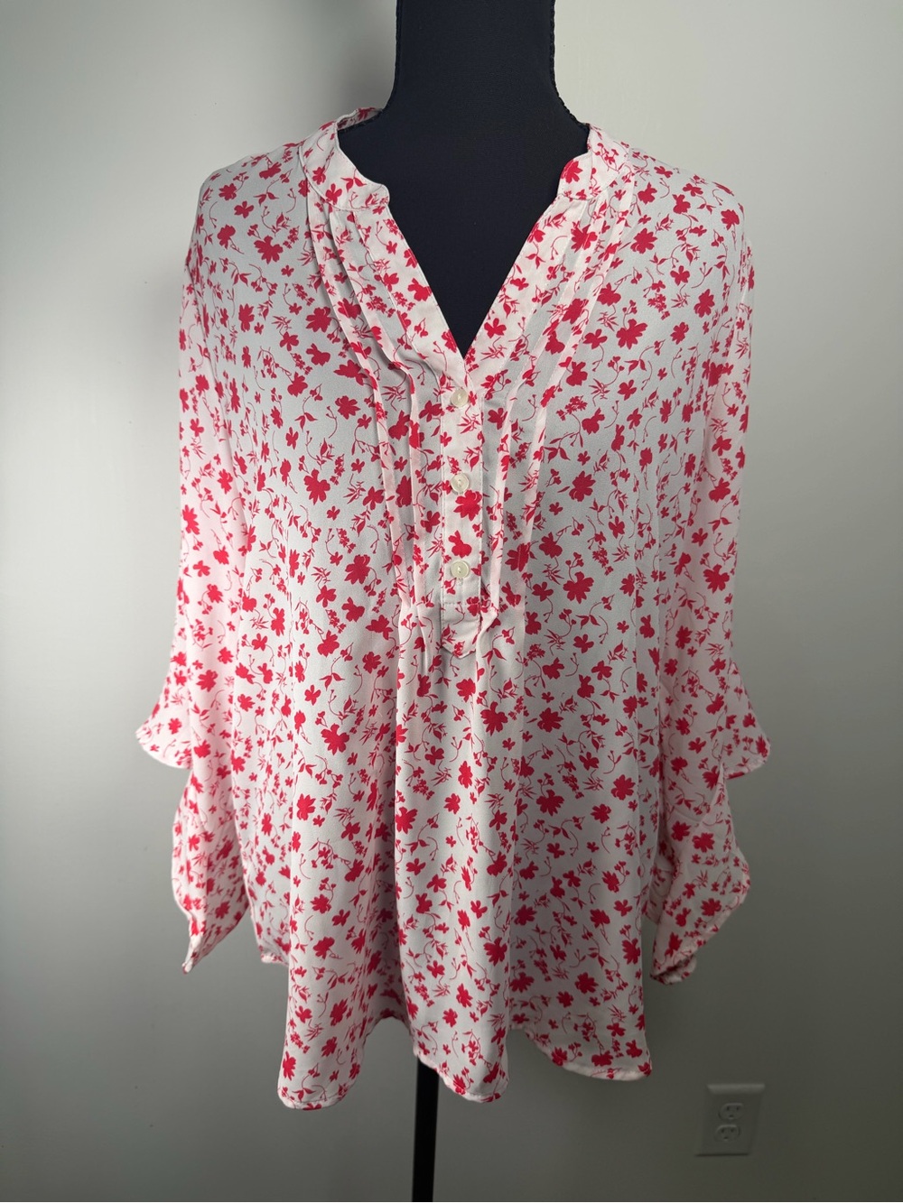 Counterparts White Blouse with Pink‎ Floral Print Size Large Boho